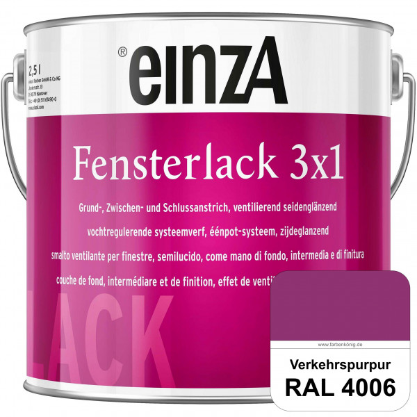 einzA Fensterlack 3 x 1 (RAL 4006 Verkehrspurpur) wetterbeständiger & seidenglänzender Fensterlack