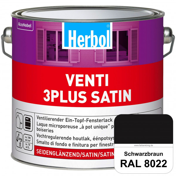 Venti 3Plus Satin (RAL 8022 Schwarzbraun) feuchtigkeitregulierender & seidenglänzender Ein-Topf-Fens