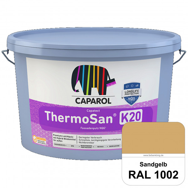 Capatect ThermoSan® Fassadenputz NQG® (R 30) (RAL 1002 Sandgelb) Reibeputz-Struktur in Körnung 3 mm