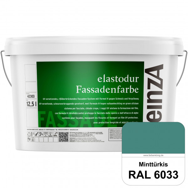 einzA elastodur Fassadenfarbe (RAL 6033 Minttürkis) UV-vernetzendes & rissüberbrückendes Fassadenfar