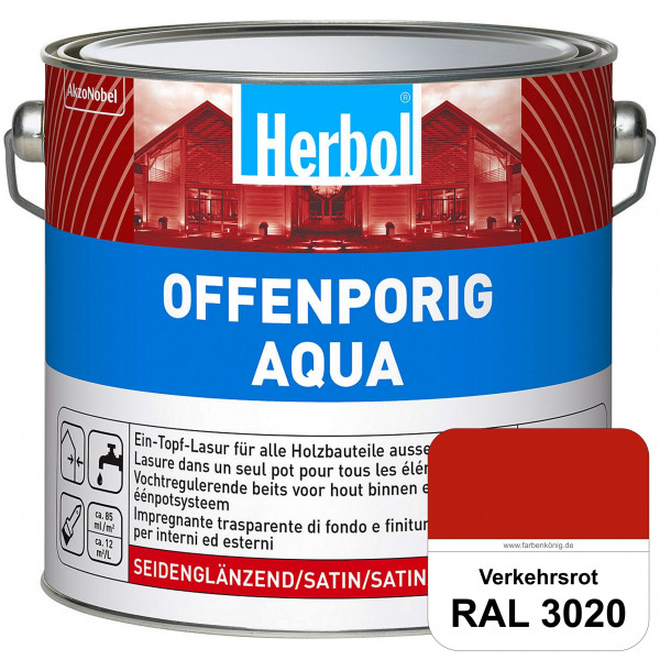 Offenporig Aqua (RAL 3020 Verkehrsrot) Wasserverdünnbar & hochwertige Ein-Topf-Holzlasur - Feuchtesc