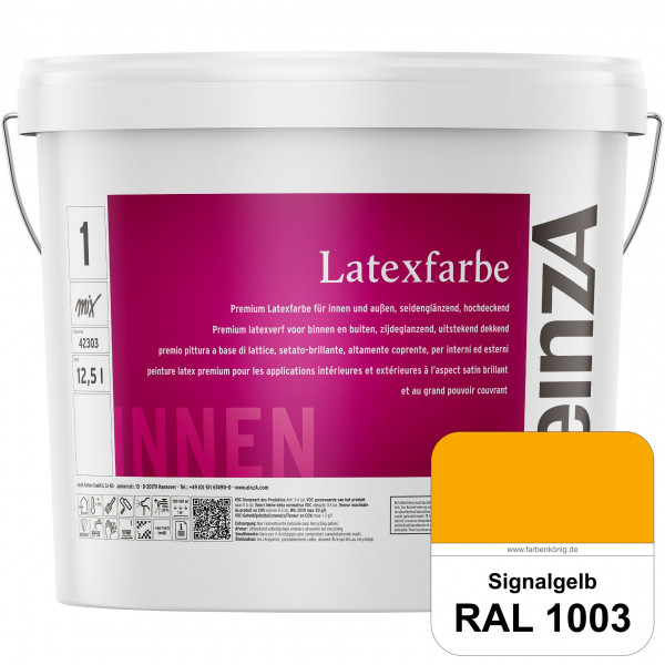 einzA Latexfarbe Premium (RAL 1003 Signalgelb) Hochwertige scheuerbeständige seidenglänzende Latexfa