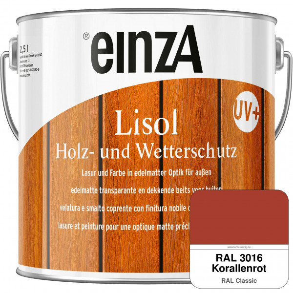 einzA Lisol Holz- und Wetterschutz Lasur und Farbe (RAL 3016 Korallenrot)