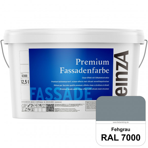 einzA Premium Fassadenfarbe (RAL 7000 Fehgrau) Hochwertige Fassadenfarbe mit Clean-Effekt