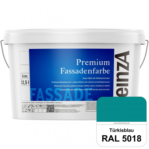 einzA Premium Fassadenfarbe (RAL 5018 Türkisblau) Hochwertige Fassadenfarbe mit Clean-Effekt