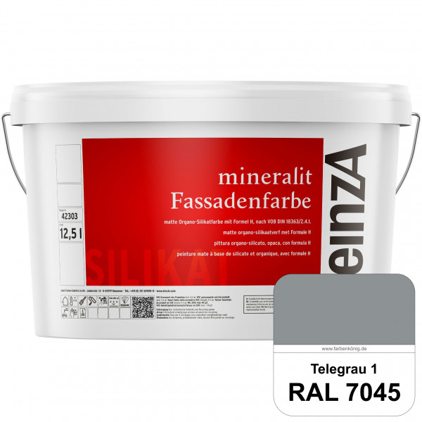einzA mineralit Fassadenfarbe (RAL 7045 Telegrau 1) wetterbeständige & streichfertige Silikatfarbe