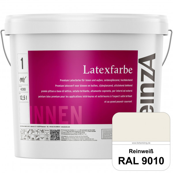 einzA Latexfarbe Premium (RAL 9010 Reinweiß) Hochwertige scheuerbeständige seidenglänzende Latexfarb