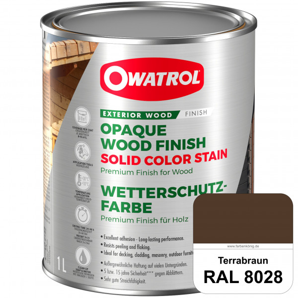Solid Color Stain (RAL 8028 Terrabraun) deckende und matte Wetterschutzfarbe außen
