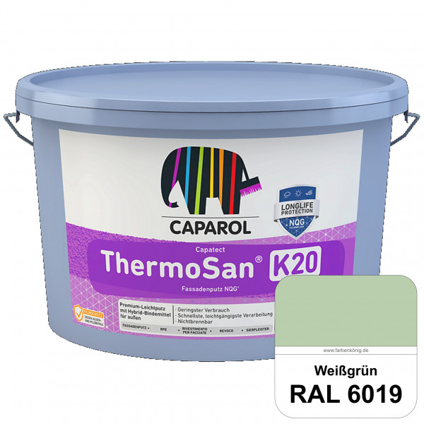 Capatect ThermoSan® Fassadenputz NQG® (R 20) (RAL 6019 Weißgrün) Reibeputz-Struktur in Körnung 2 mm