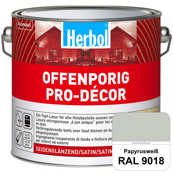Herbol Offenporig Pro-Décor (RAL 9018 Papyrusweiß) Hochwertige Ein-Topf-Holzlasur mit 2-Phasen-UV-Sc