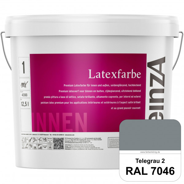 einzA Latexfarbe Premium (RAL 7046 Telegrau 2) Hochwertige scheuerbeständige seidenglänzende Latexfa