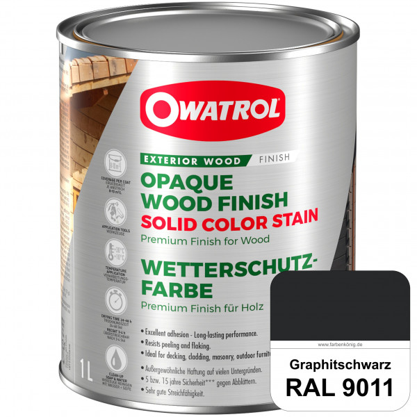 Solid Color Stain (RAL 9011 Graphitschwarz) deckende und matte Wetterschutzfarbe außen