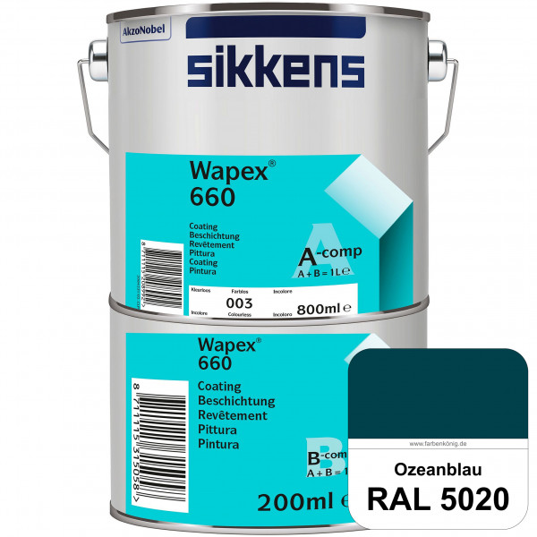 Wapex 660 Set (RAL 5020 Ozeanblau) seidenglänzende 2K-Epoxidharzlack für Böden & Wände (innen)
