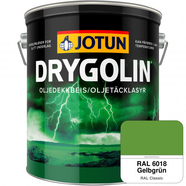 DRYGOLIN Oljedekkbeis - Deckende & wetterbeständige Öllasur für Außen (RAL 6018 Gelbgrün)