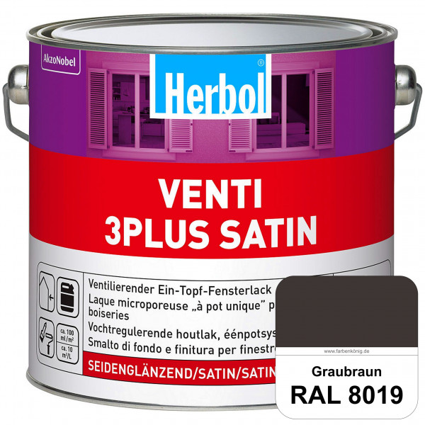 Venti 3Plus Satin (RAL 8019 Graubraun) feuchtigkeitregulierender & seidenglänzender Ein-Topf-Fenster