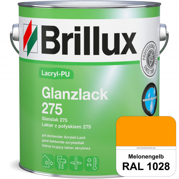Lacryl-PU Glanzlack 275 (RAL 1028 Melonengelb) Glänzender Lack (wasserbasiert) für z. B. Holz, Zink,