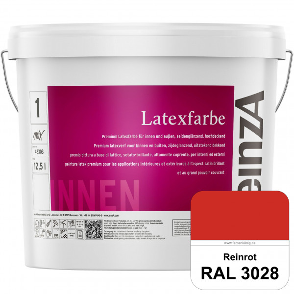 einzA Latexfarbe Premium (RAL 3028 Reinrot) Hochwertige scheuerbeständige seidenglänzende Latexfarbe
