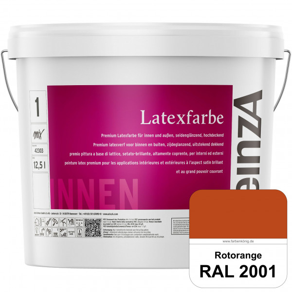 einzA Latexfarbe Premium (RAL 2001 Rotorange) Hochwertige scheuerbeständige seidenglänzende Latexfar