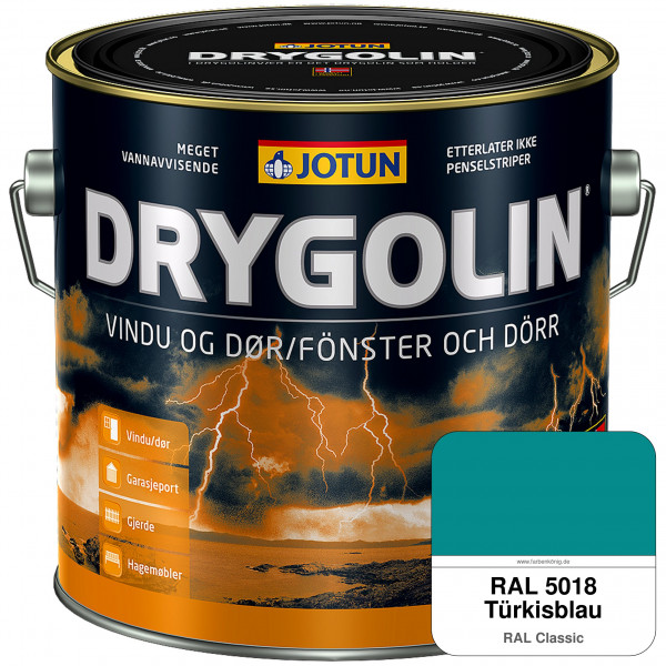 DRYGOLIN Vindu og Dør - wetterbeständige Holzschutzfarbe für Außen (RAL 5018 Türkisblau)