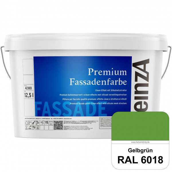 einzA Premium Fassadenfarbe (RAL 6018 Gelbgrün) Hochwertige Fassadenfarbe mit Clean-Effekt