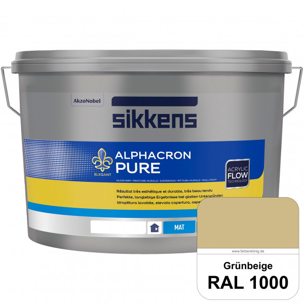 Alphacron Pure (RAL 1000 Grünbeige) Edelmatte & hochertige Premium Wandfarbe für glatte Untergründe.
