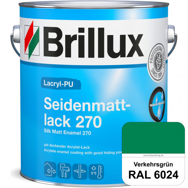 Lacryl-PU Seidenmattlack 270 (RAL 6024 Verkehrsgrün) PU-verstärkt (wasserbasiert) für außen und inne