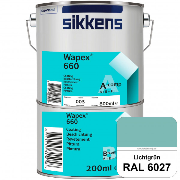 Wapex 660 Set (RAL 6027 Lichtgrün) seidenglänzende 2K-Epoxidharzlack für Böden & Wände (innen)