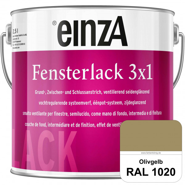 einzA Fensterlack 3 x 1 (RAL 1020 Olivgelb) wetterbeständiger & seidenglänzender Fensterlack