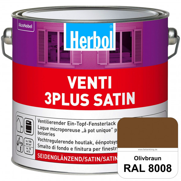 Venti 3Plus Satin (RAL 8008 Olivbraun) feuchtigkeitregulierender & seidenglänzender Ein-Topf-Fenster