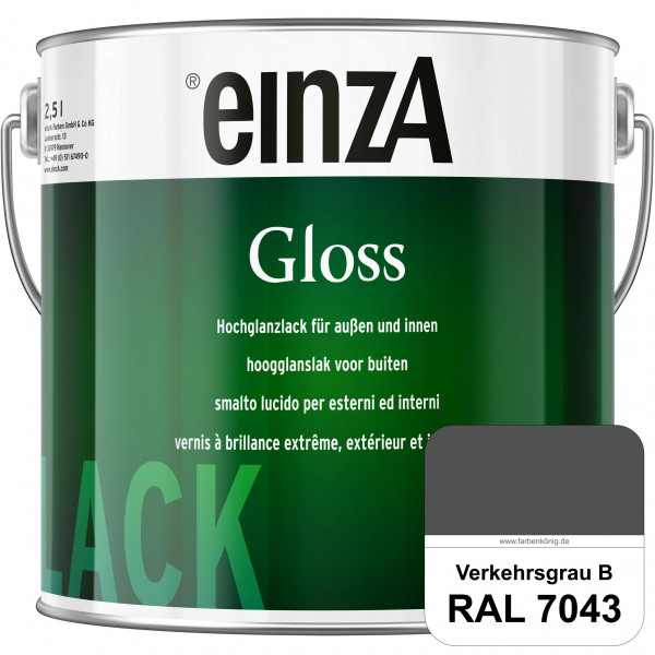 einzA Gloss (RAL 7043 Verkehrsgrau B) Hochwertiger Alkydharzlack in Premium-Qualität, hochglänzend.