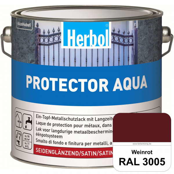 Protector Aqua (RAL 3005 Weinrot) Lack für Eisen, Stahl und NE-Metalle (Innen&Außen)