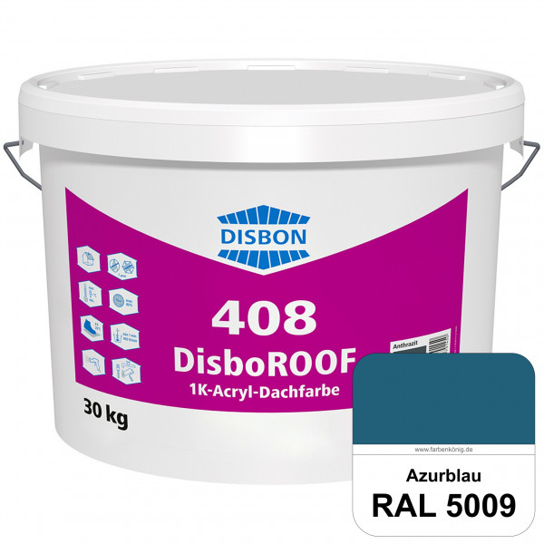 DisboROOF 408 1K-Acryl-Dachfarbe (RAL 5009 Azurblau) Elastische Reinacrylatbeschichtung für Betondac