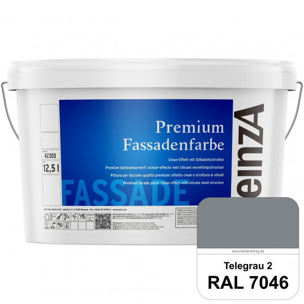 einzA Premium Fassadenfarbe (RAL 7046 Telegrau 2) Hochwertige Fassadenfarbe mit Clean-Effekt