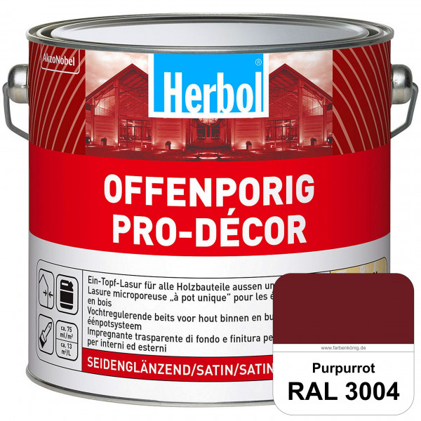 Herbol Offenporig Pro-Décor (RAL 3004 Purpurrot) Hochwertige Ein-Topf-Holzlasur mit 2-Phasen-UV-Schu