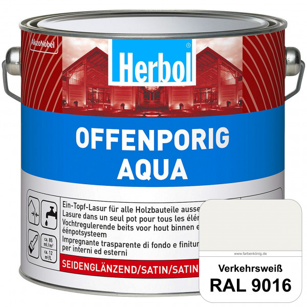 Offenporig Aqua (RAL 9016 Verkehrsweiß) Wasserverdünnbar & hochwertige Ein-Topf-Holzlasur - Feuchtes