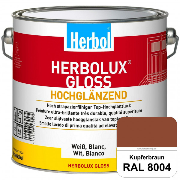 Herbolux Gloss (RAL 8004 Kupferbraun) strapazierfähiger Top-Hochglanzlack (lösemittelhaltig) für inn