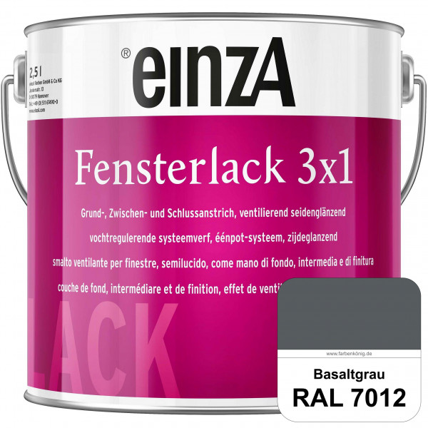 einzA Fensterlack 3 x 1 (RAL 7012 Basaltgrau) wetterbeständiger & seidenglänzender Fensterlack