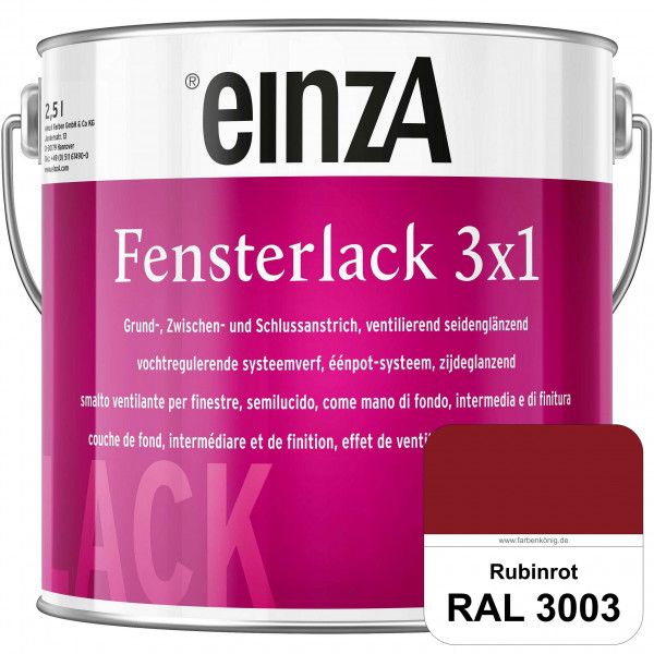 einzA Fensterlack 3 x 1 (RAL 3003 Rubinrot) wetterbeständiger & seidenglänzender Fensterlack