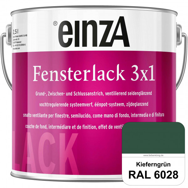 einzA Fensterlack 3 x 1 (RAL 6028 Kieferngrün) wetterbeständiger & seidenglänzender Fensterlack
