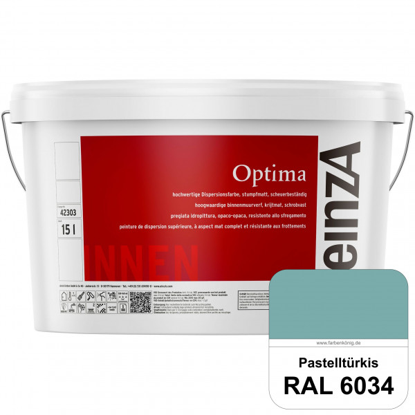 einzA Optima (RAL 6034 Pastelltürkis) Stumpfmatte Dispersionsfarbe für hochwertige Anstriche