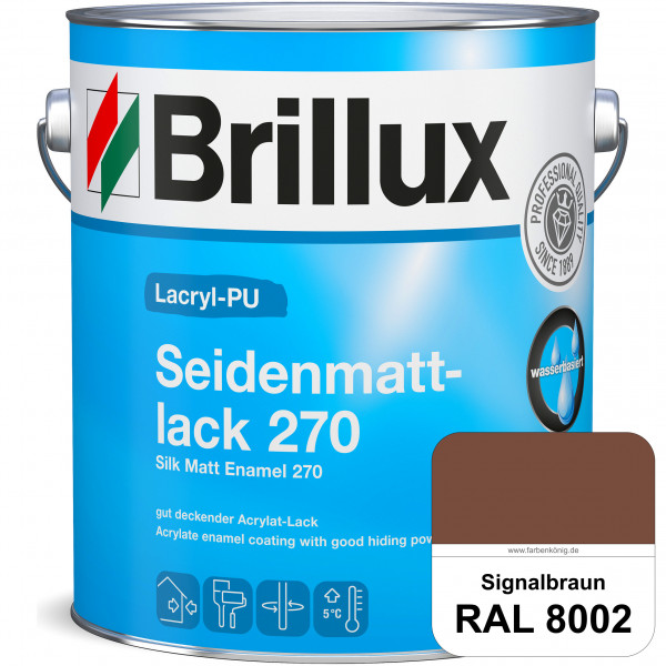 Lacryl-PU Seidenmattlack 270 (RAL 8002 Signalbraun) PU-verstärkt (wasserbasiert) für außen und innen