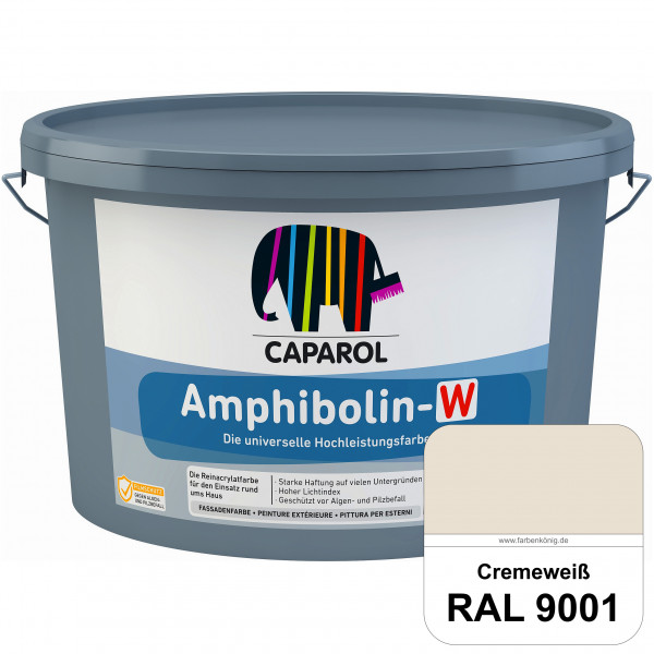 Amphibolin-W (RAL 9001 Cremeweiß) Seidenmatte Reinacrylat-Fassadenfarbe mit Pilz- & Algenschutz