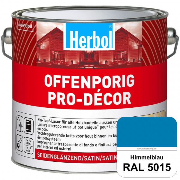 Herbol Offenporig Pro-Décor (RAL 5015 Himmelblau) Hochwertige Ein-Topf-Holzlasur mit 2-Phasen-UV-Sch
