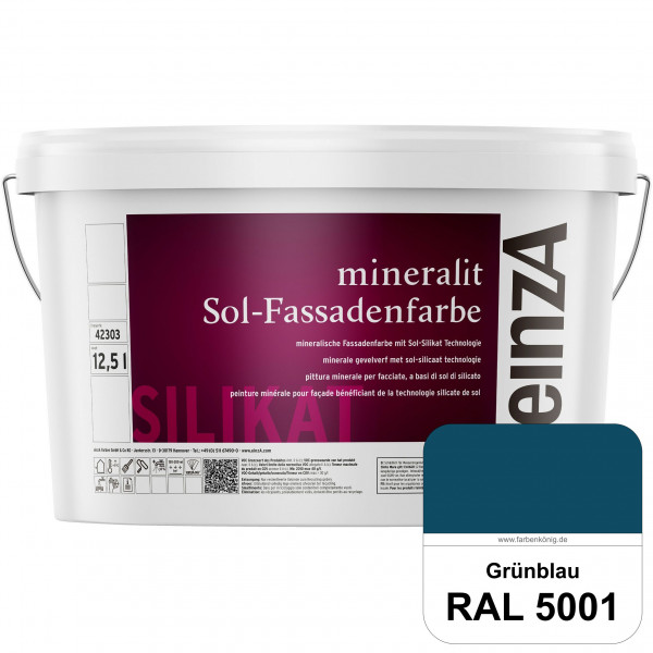 einzA mineralit Sol Fassadenfarbe (RAL 5001 Grünblau) mineralische Fassadenfarbe mit Sol-Silikat Tec