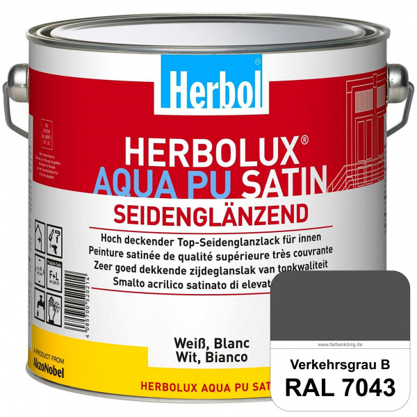 Herbolux Aqua PU Satin (RAL 7043 Verkehrsgrau B) Wasserverdünnbarer Top-PU-Seidenglanzlack (Innen)