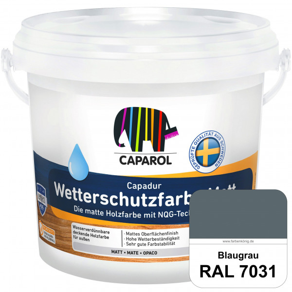 Capadur Wetterschutzfarbe Matt (RAL 7031 Blaugrau) matte Holzfarbe mit NQG-Technologie für außen