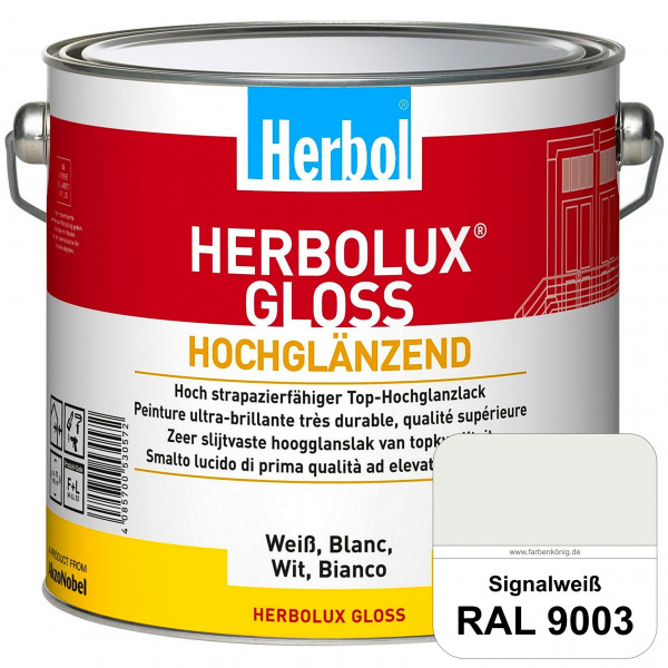 Herbolux Gloss (RAL 9003 Signalweiß) strapazierfähiger Top-Hochglanzlack (lösemittelhaltig) für inne