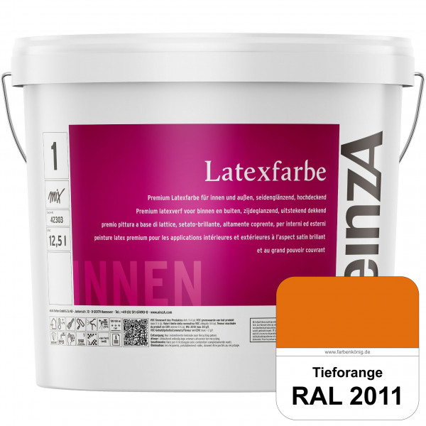 einzA Latexfarbe Premium (RAL 2011 Tieforange) Hochwertige scheuerbeständige seidenglänzende Latexfa