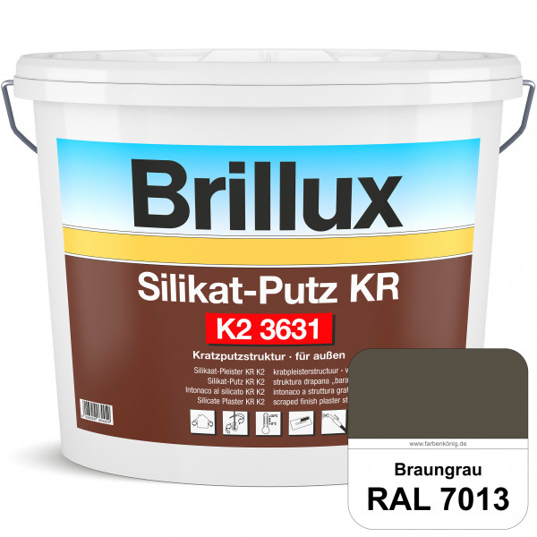 Silikat-Putz KR K2 3631 (RAL 7013 Braungrau) Dekorativer Kratzputz auf Silikatbasis