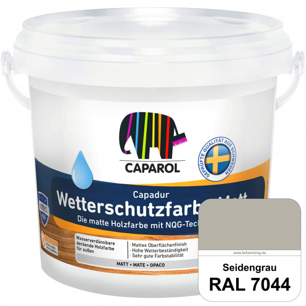 Capadur Wetterschutzfarbe Matt (RAL 7044 Seidengrau) matte Holzfarbe mit NQG-Technologie für außen